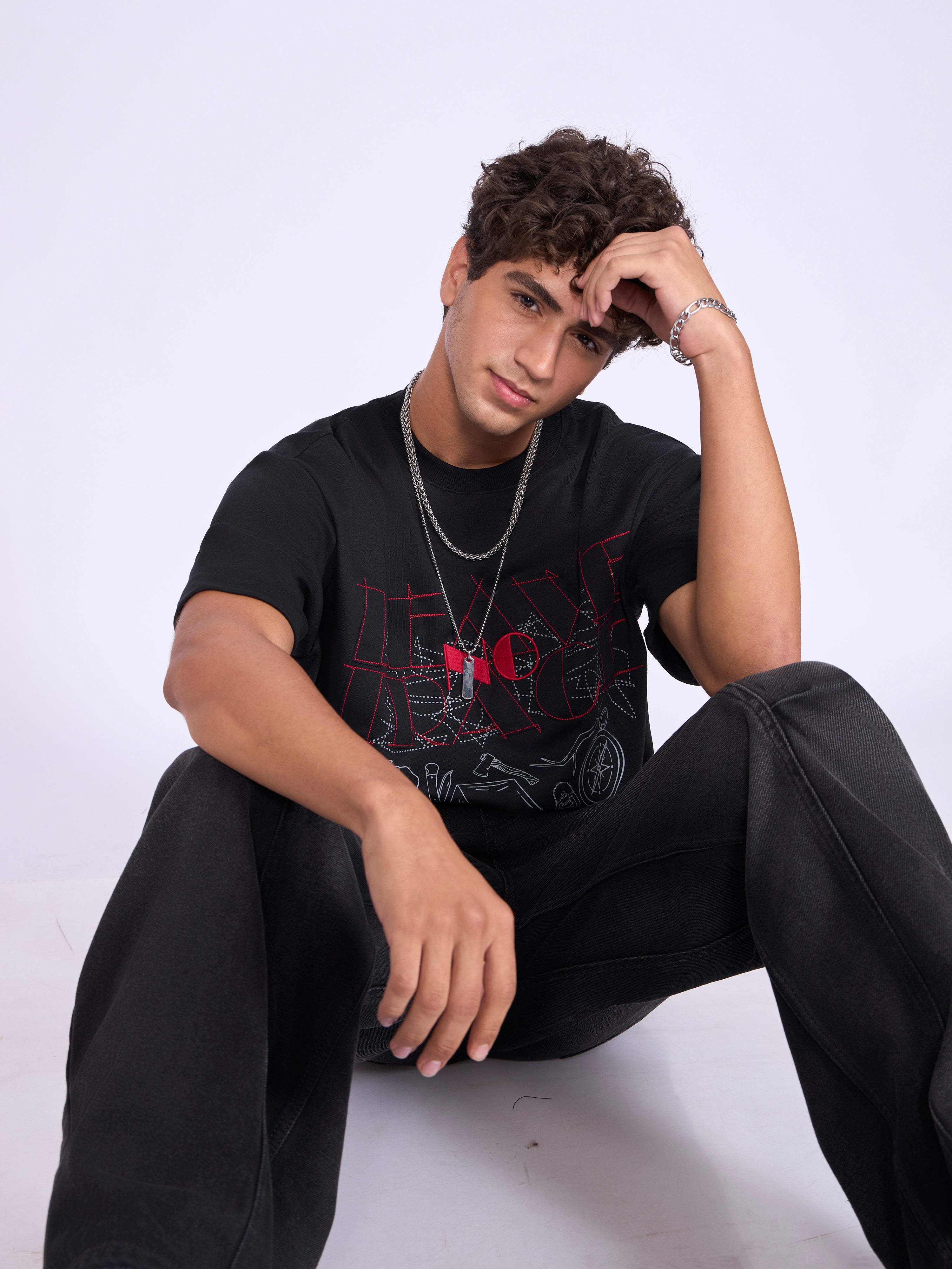 Trace - Leave No Trace Printed Loose Fit T-Shirt - Black