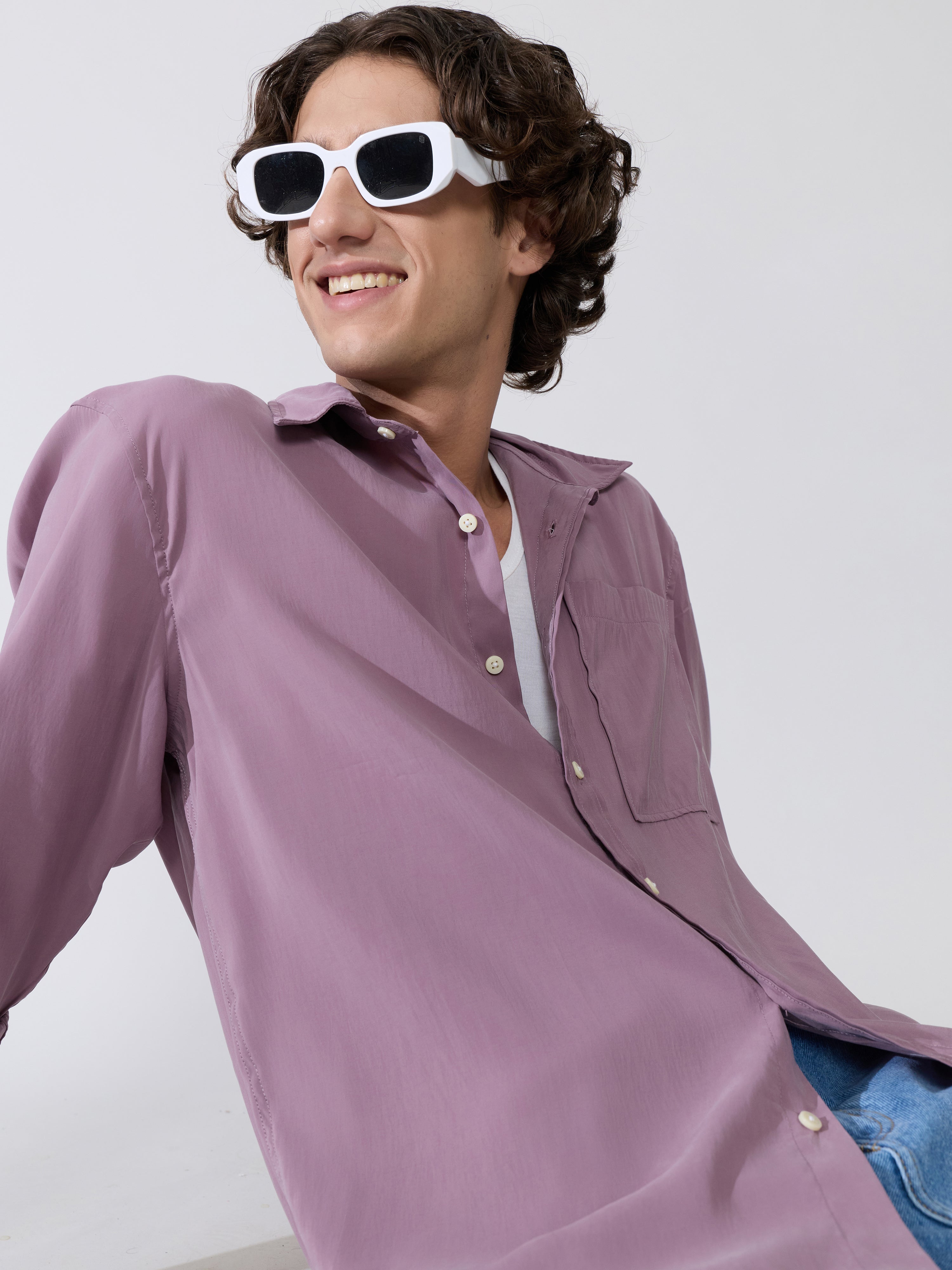 Auzo - Regular Plain Shirt - Grape