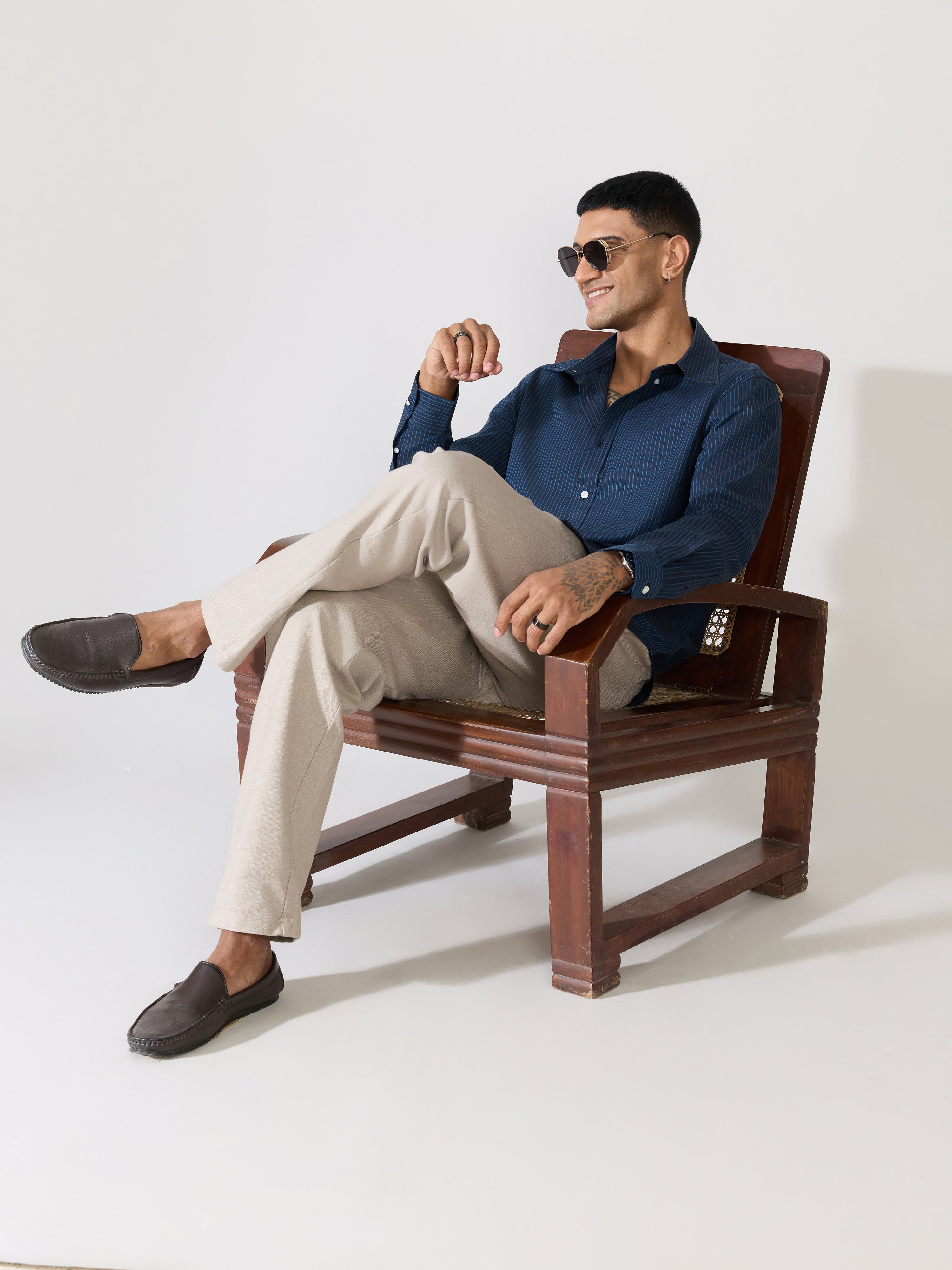 Erzela - Smart Fit Striped Shirt - Navy Blue