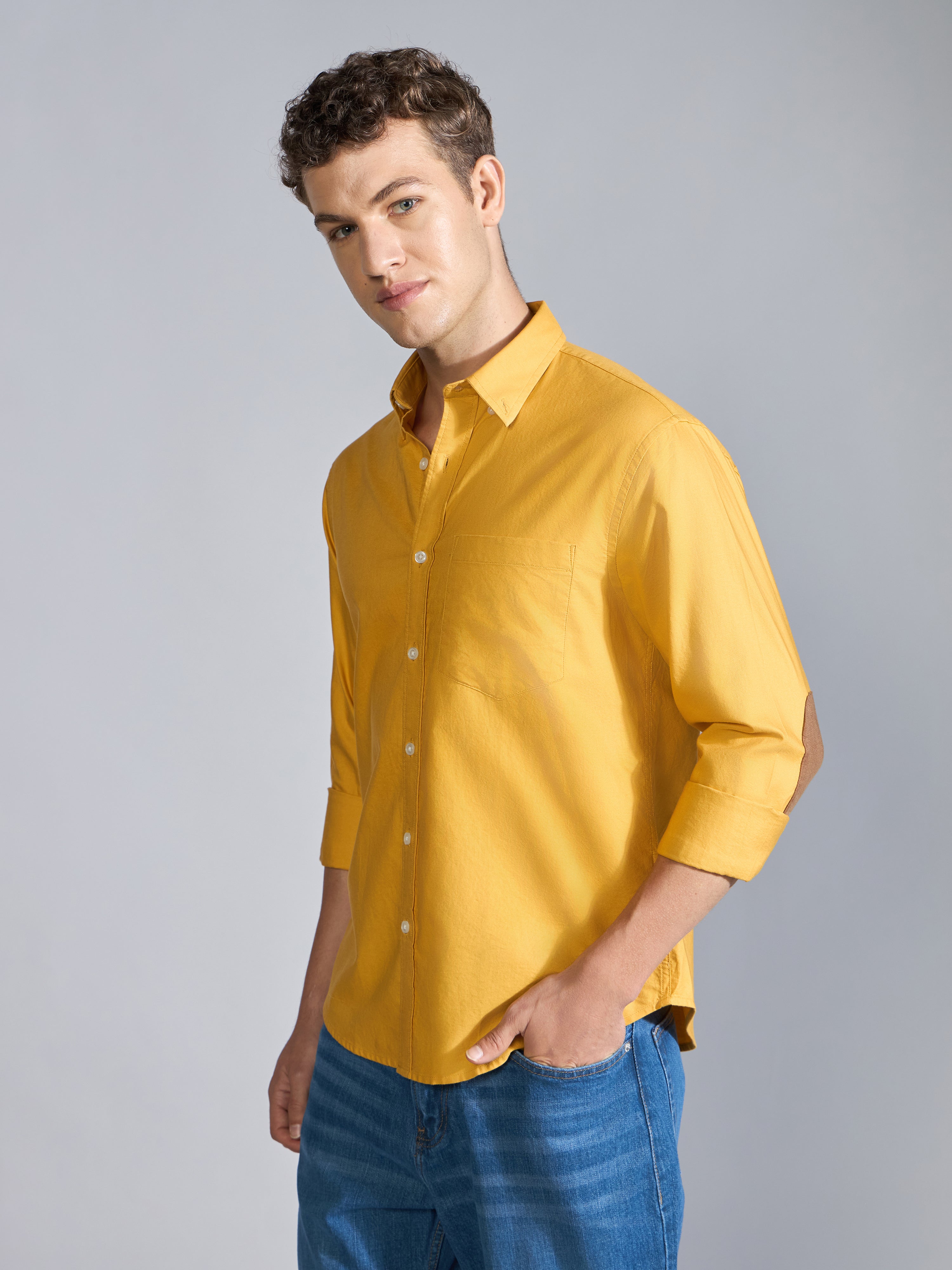 Orbit -  Relaxed Fit Oxford Shirt With Elbow Patch - Yellow