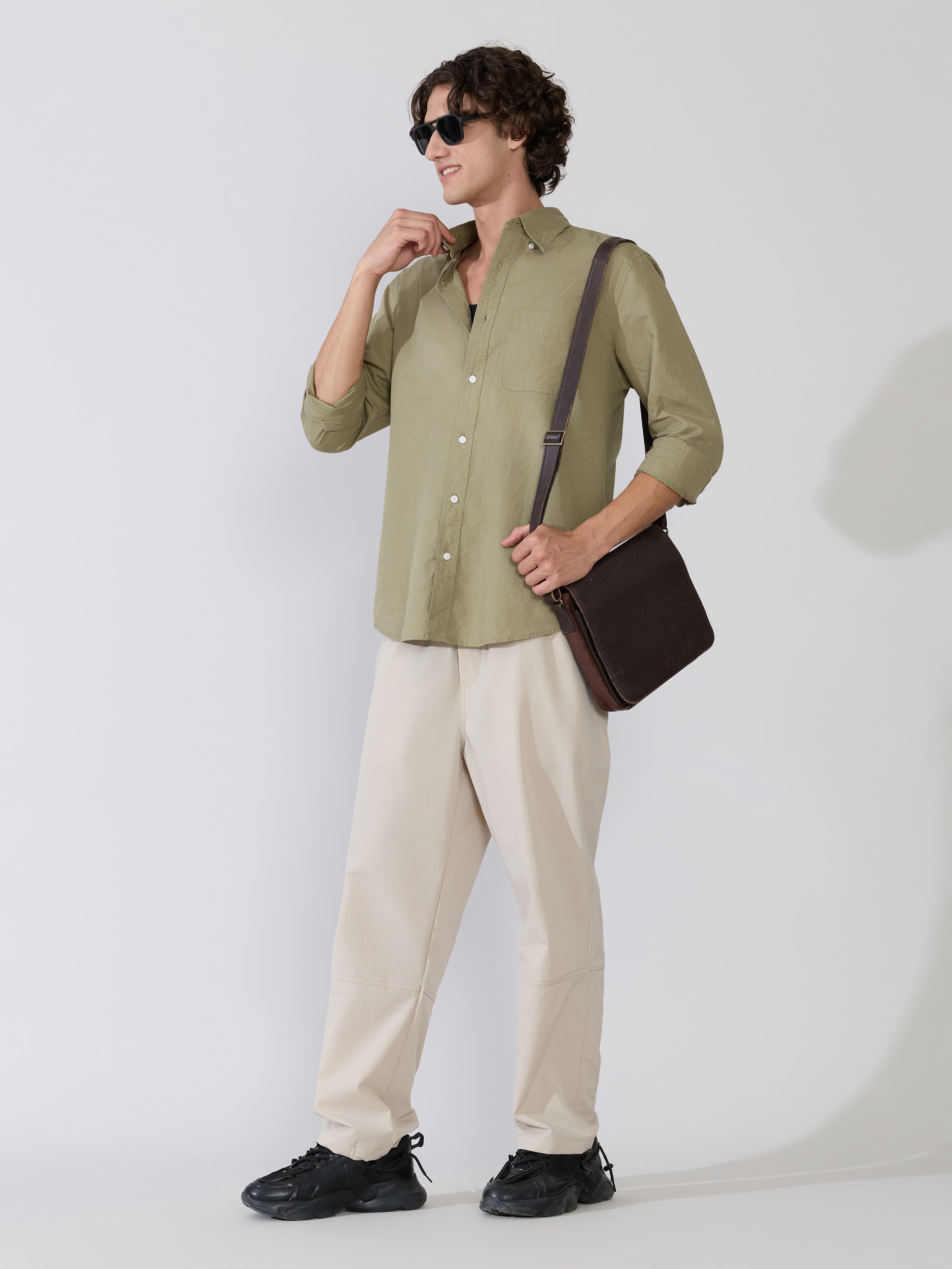 Taliko - Comfort Fit Light Olive Linen Shirt