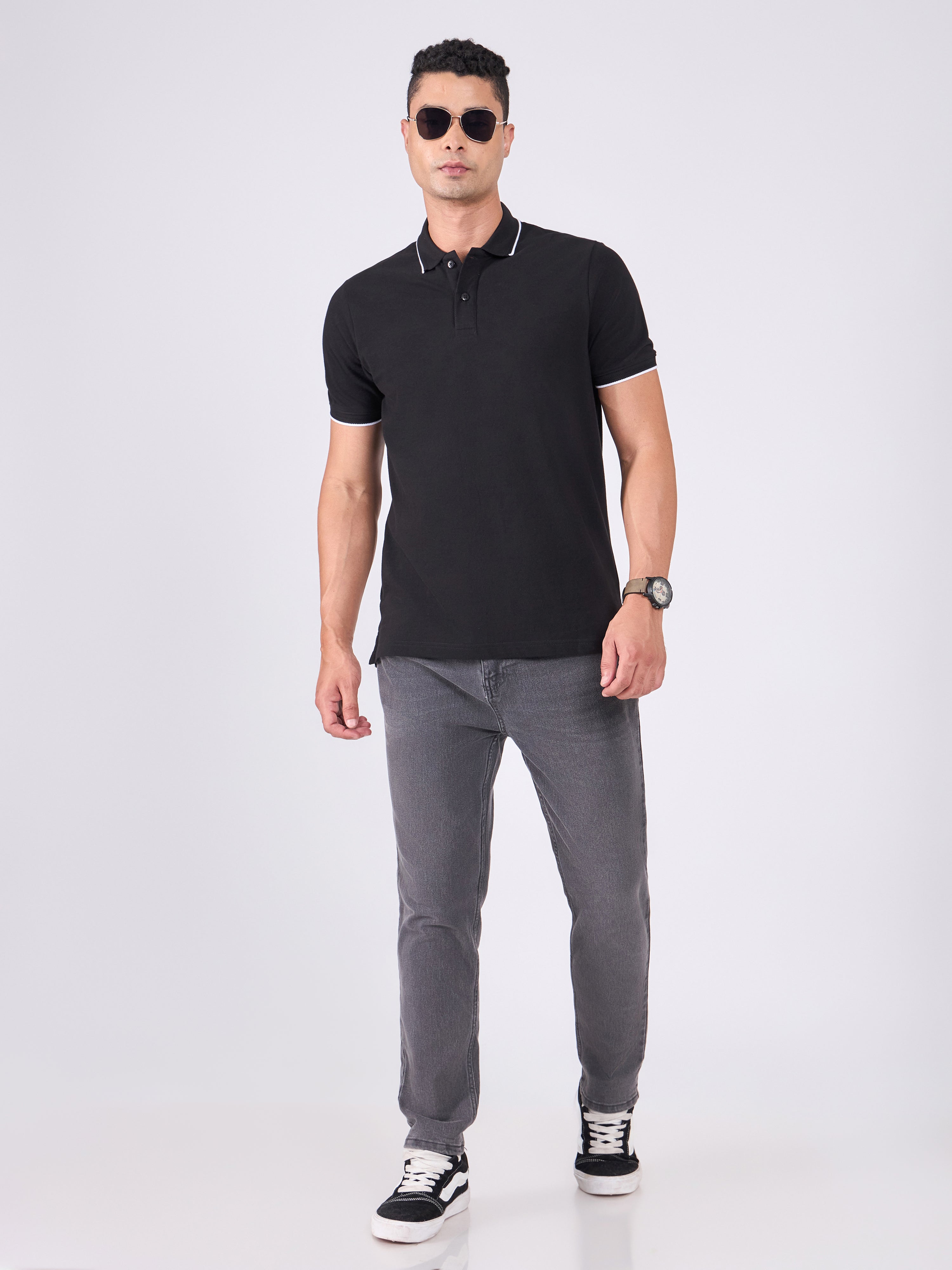 Orwell - Polo T-Shirt with Contrast Tipping -  Black