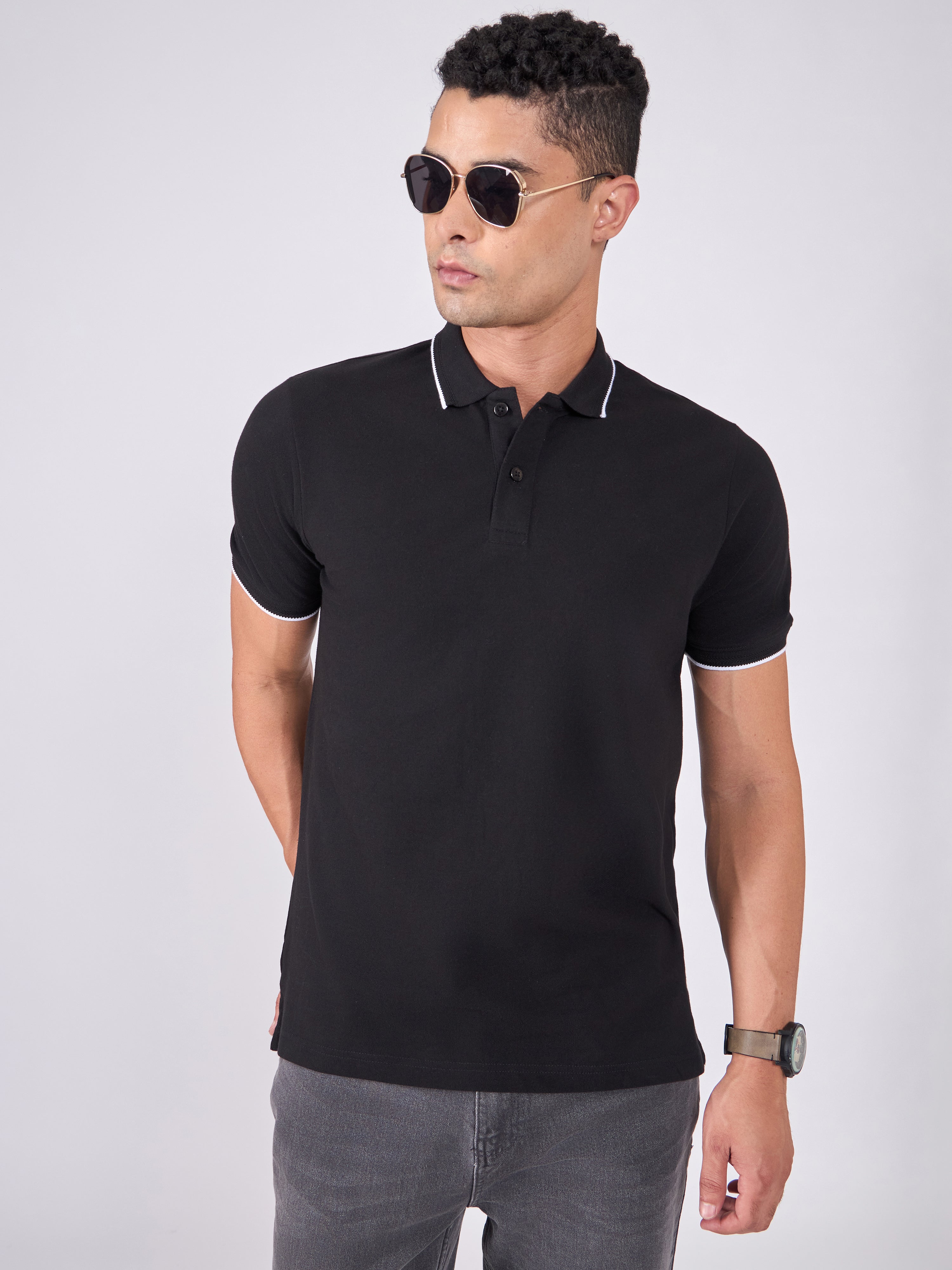 Orwell - Polo T-Shirt with Contrast Tipping -  Black