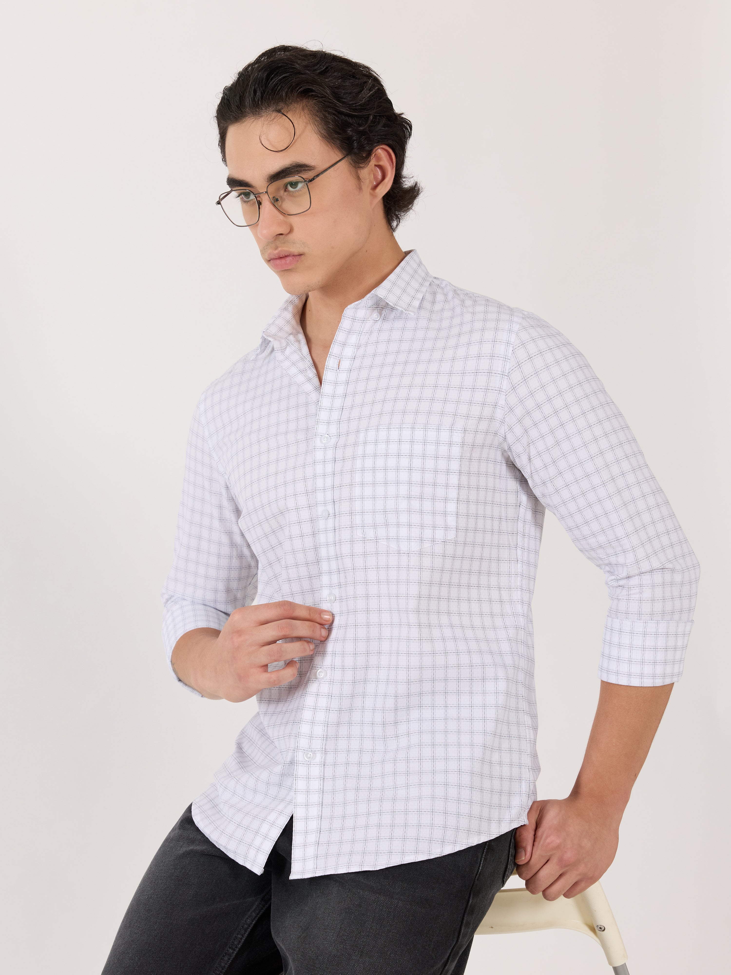 Kola - Turkish Fit Casual Checks Shirt - White