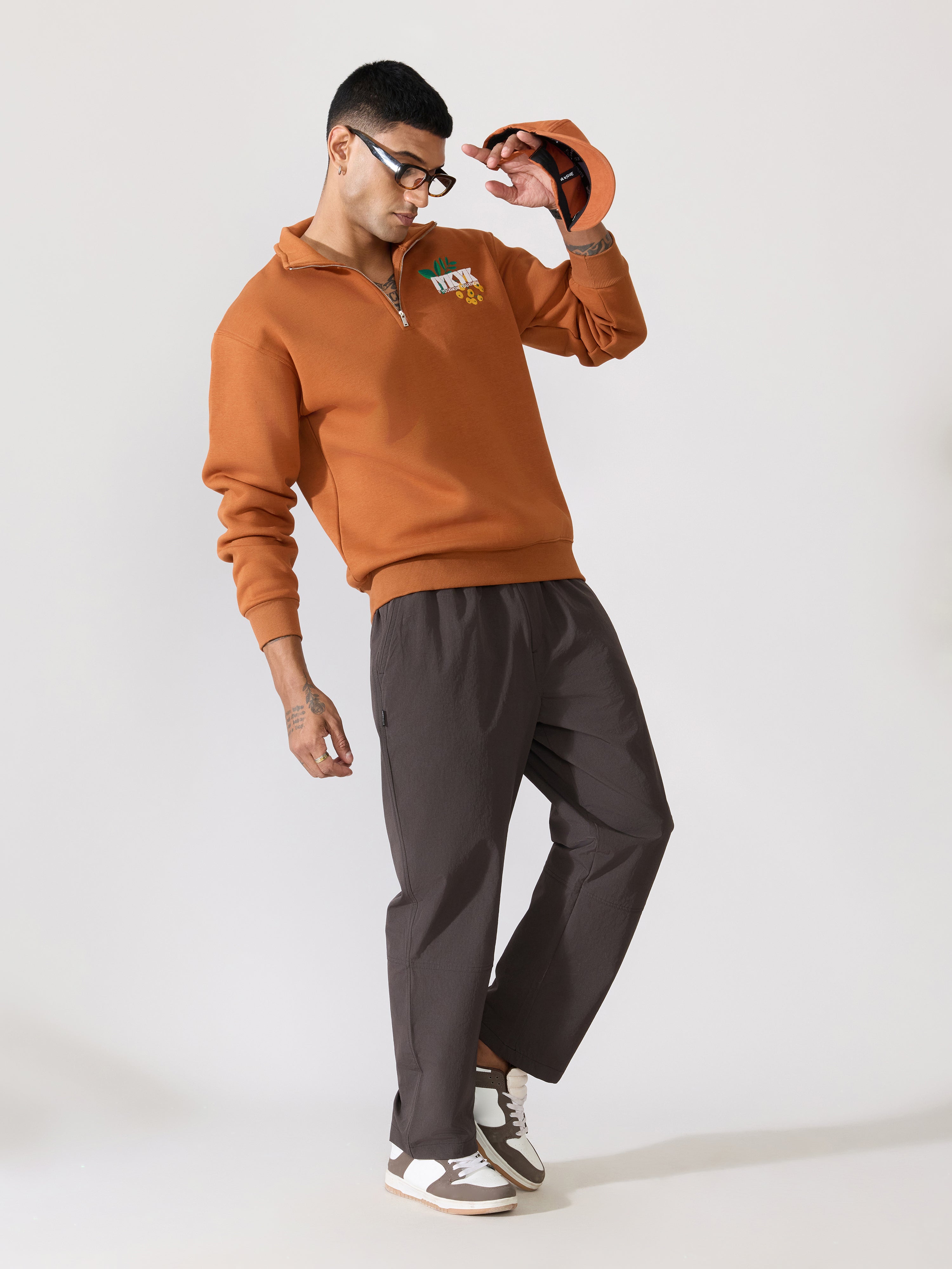 Zelios - Rust Brown IYKYK Graphic Half-Zip Sweatshirt