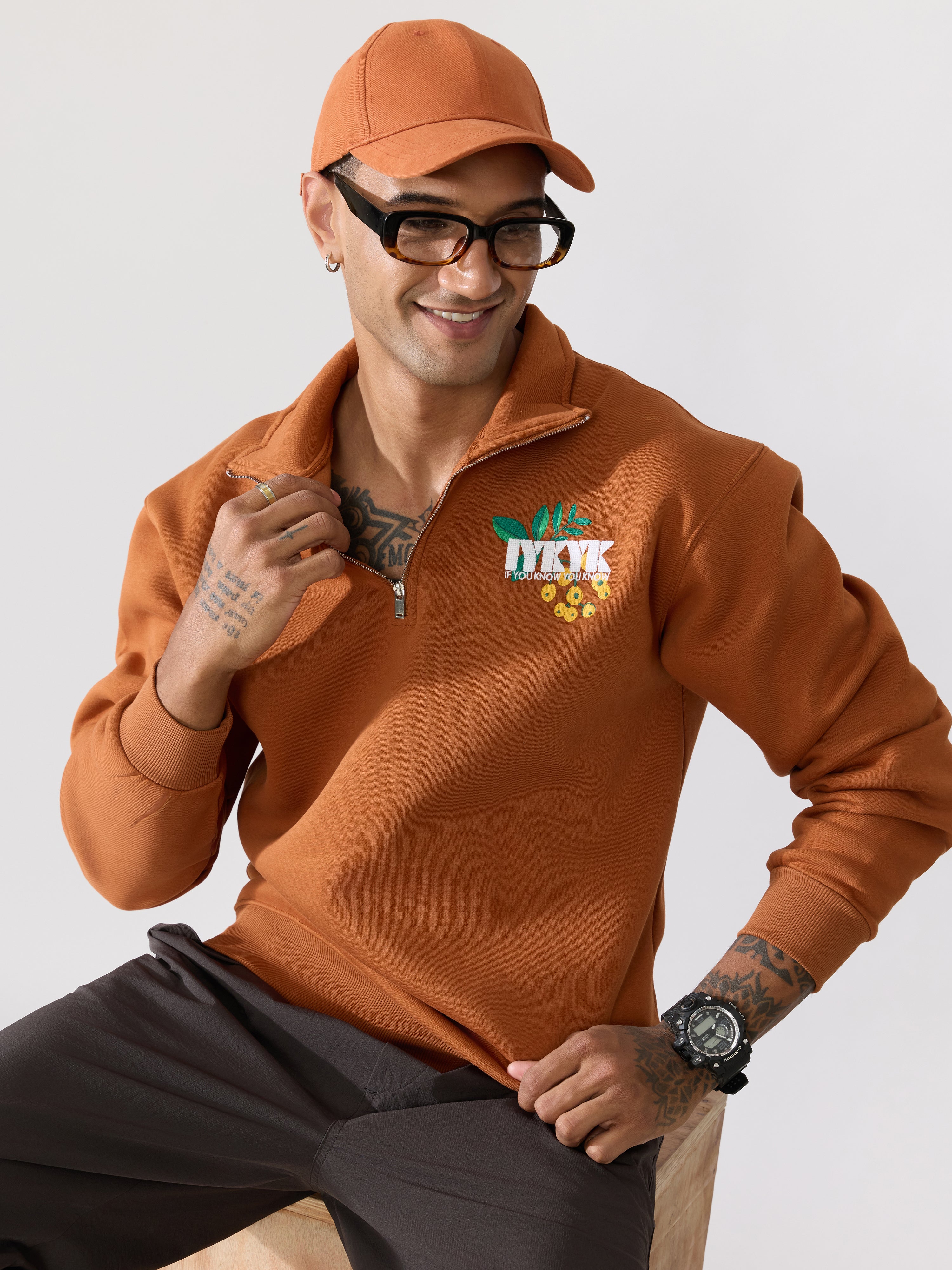Zelios - Rust Brown IYKYK Graphic Half-Zip Sweatshirt