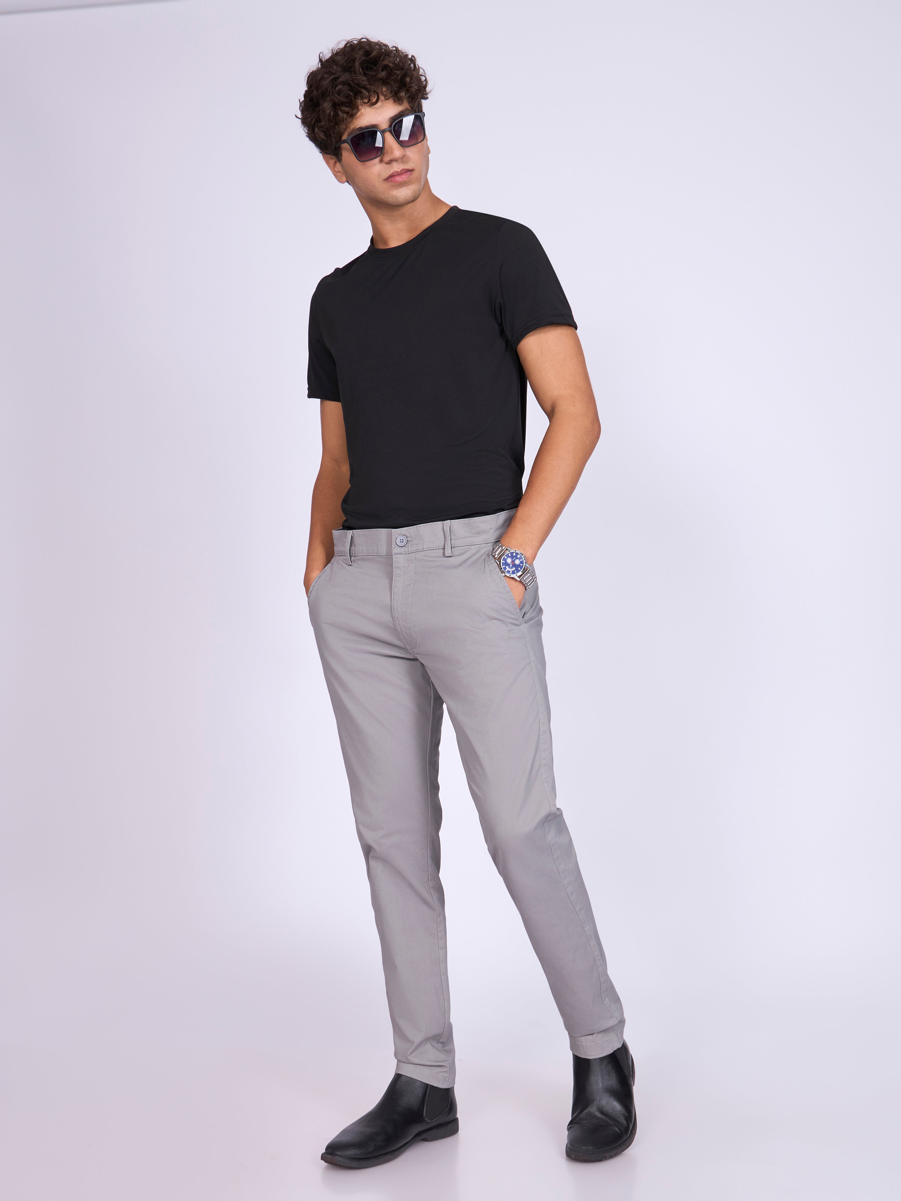 Existence - Skinny Fit Cotton Pant - Light Grey