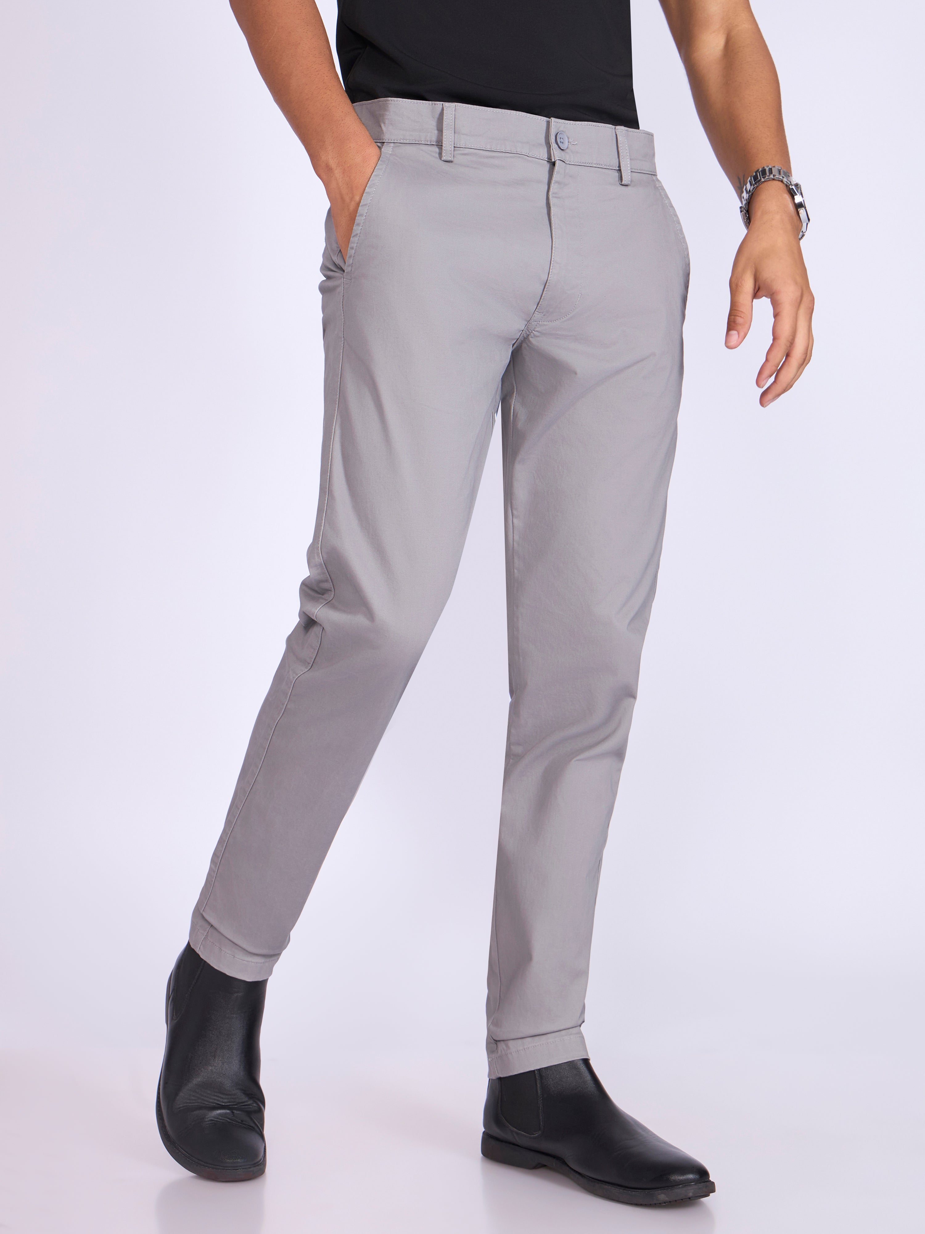 Existence - Skinny Fit Cotton Pant - Light Grey