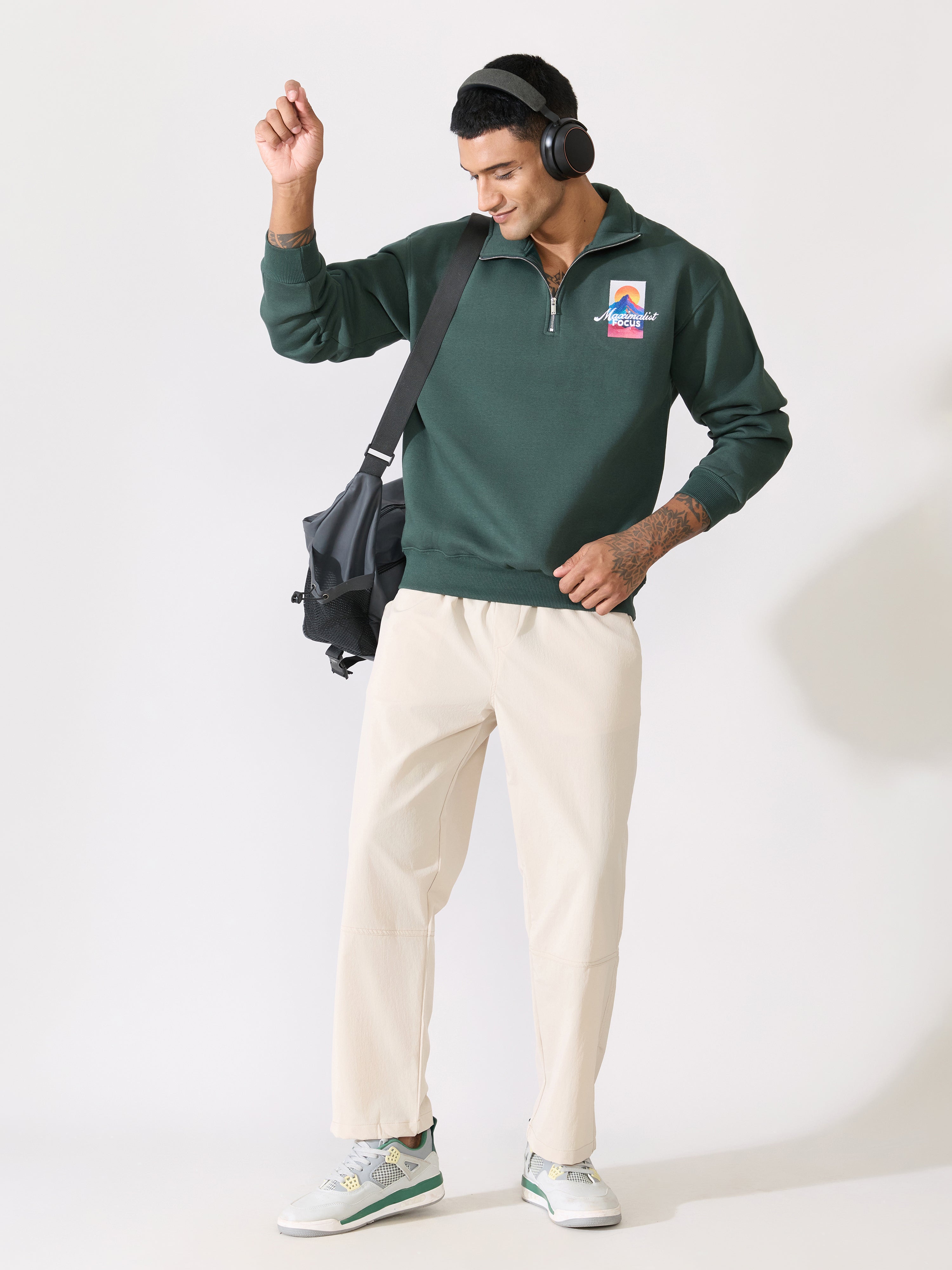 Zelios - Green Adventure Graphic Half-Zip Sweatshirt