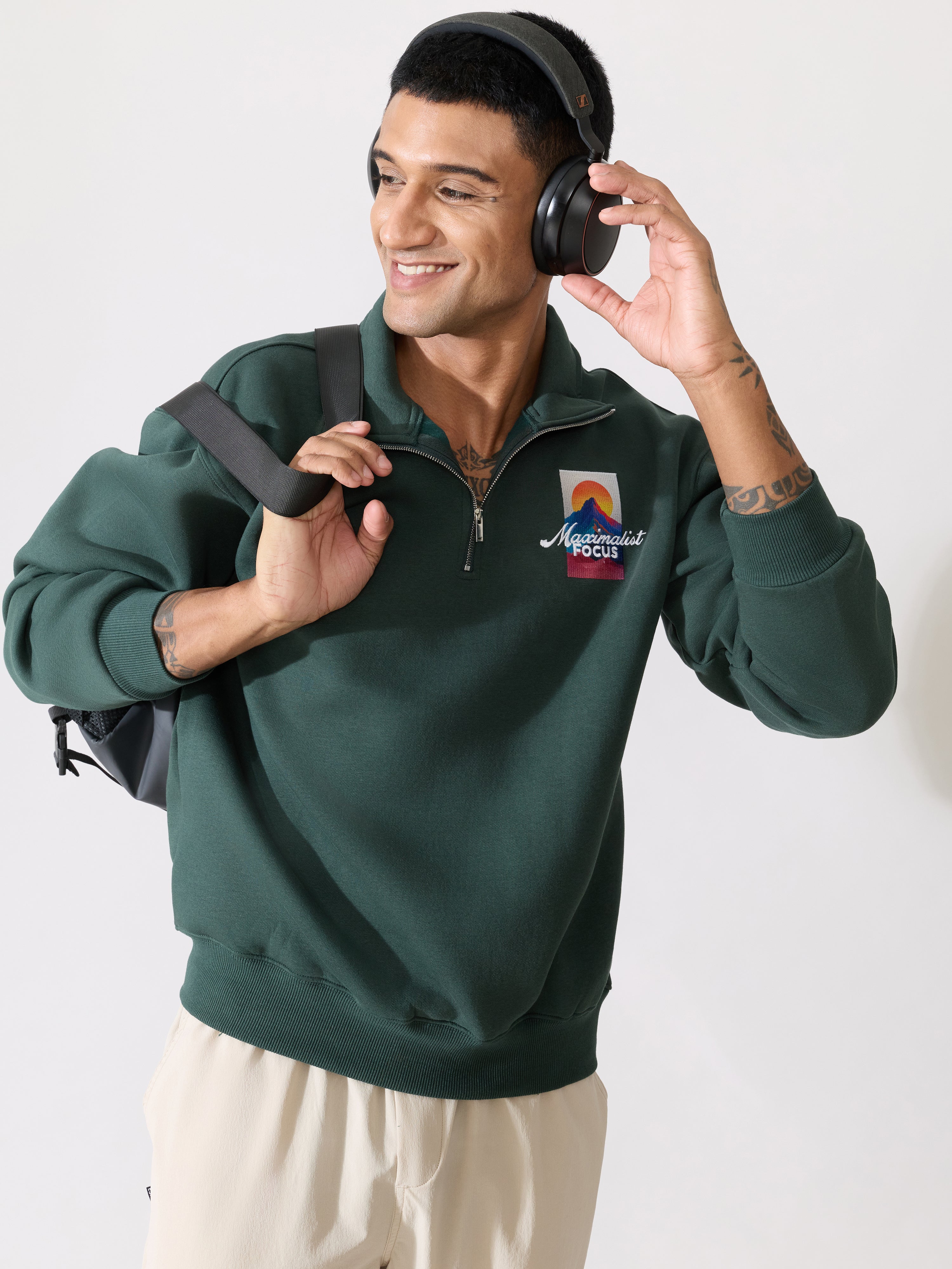 Zelios - Green Adventure Graphic Half-Zip Sweatshirt