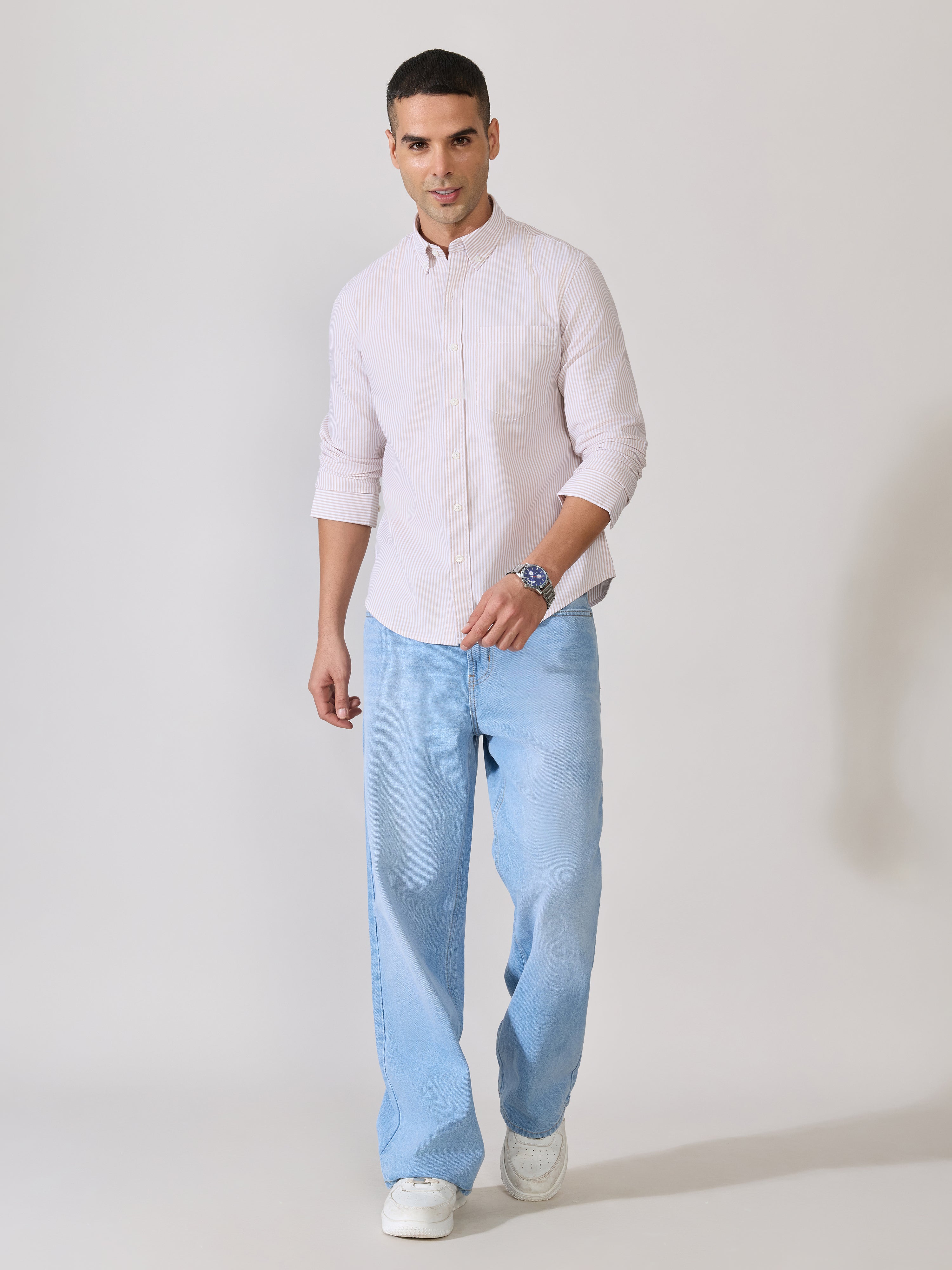 Neocut - Relaxed Striped Oxford Shirt - Peach