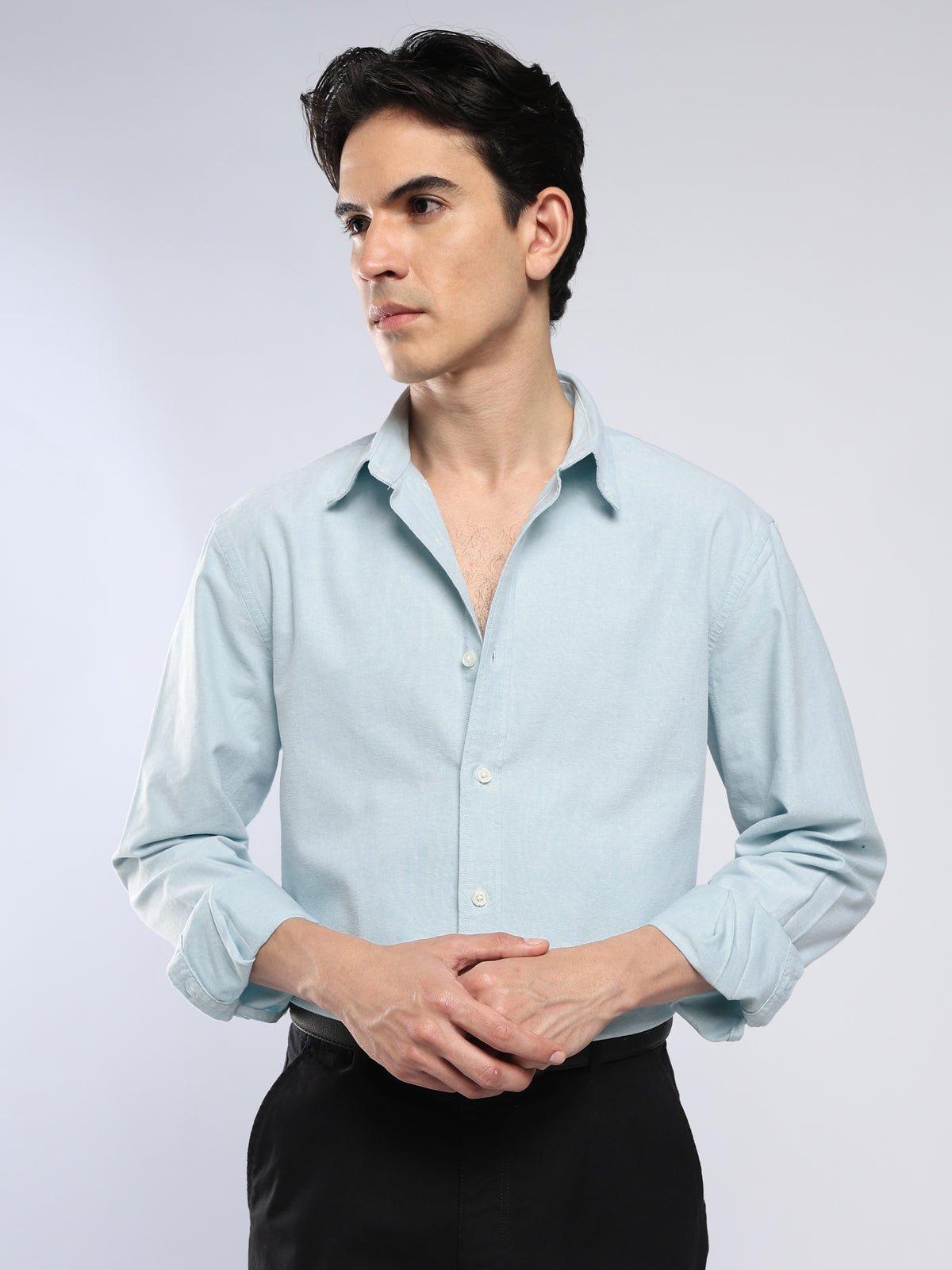 Cove -  Relaxed Fit Yarn Dyed Oxford Shirt  - Pale Turquoise