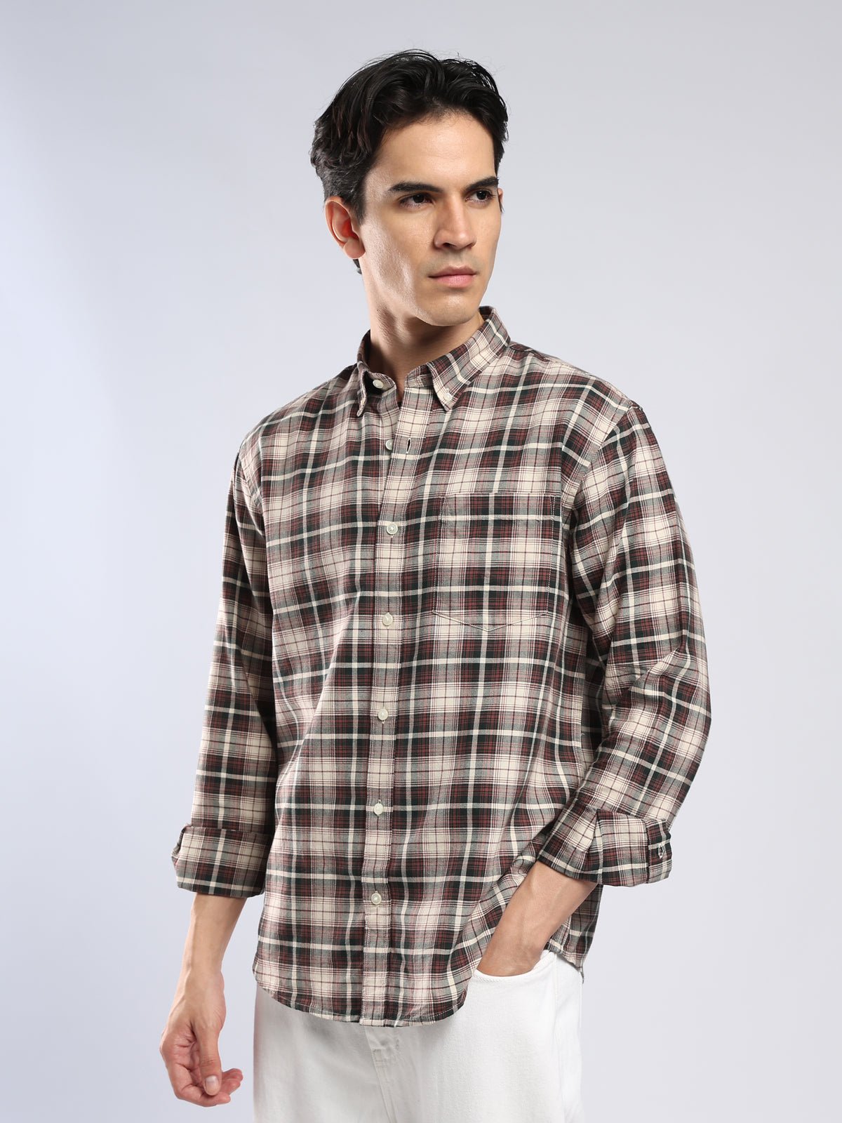 Lutana - Oxford Checks Shirt - Burgundy Red