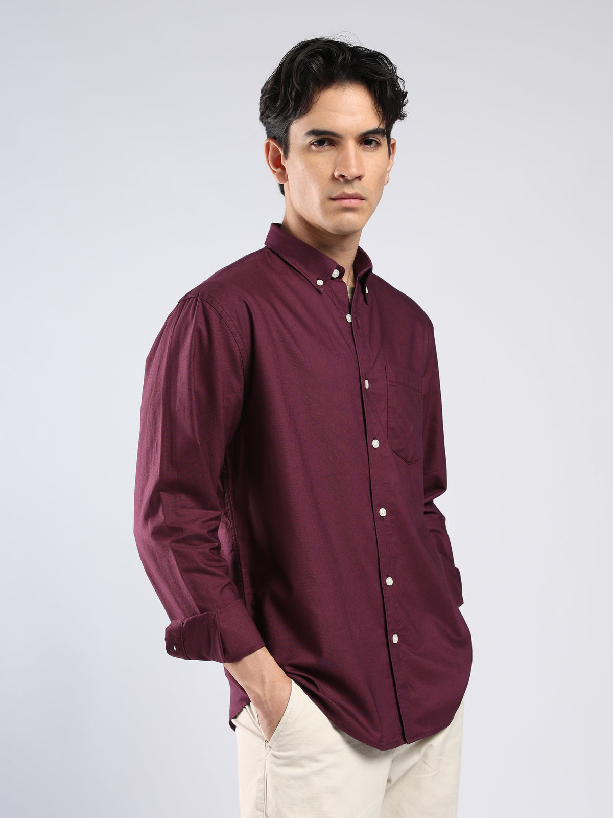 Tava -  Relaxed Fit Oxford Shirt  - Maroon