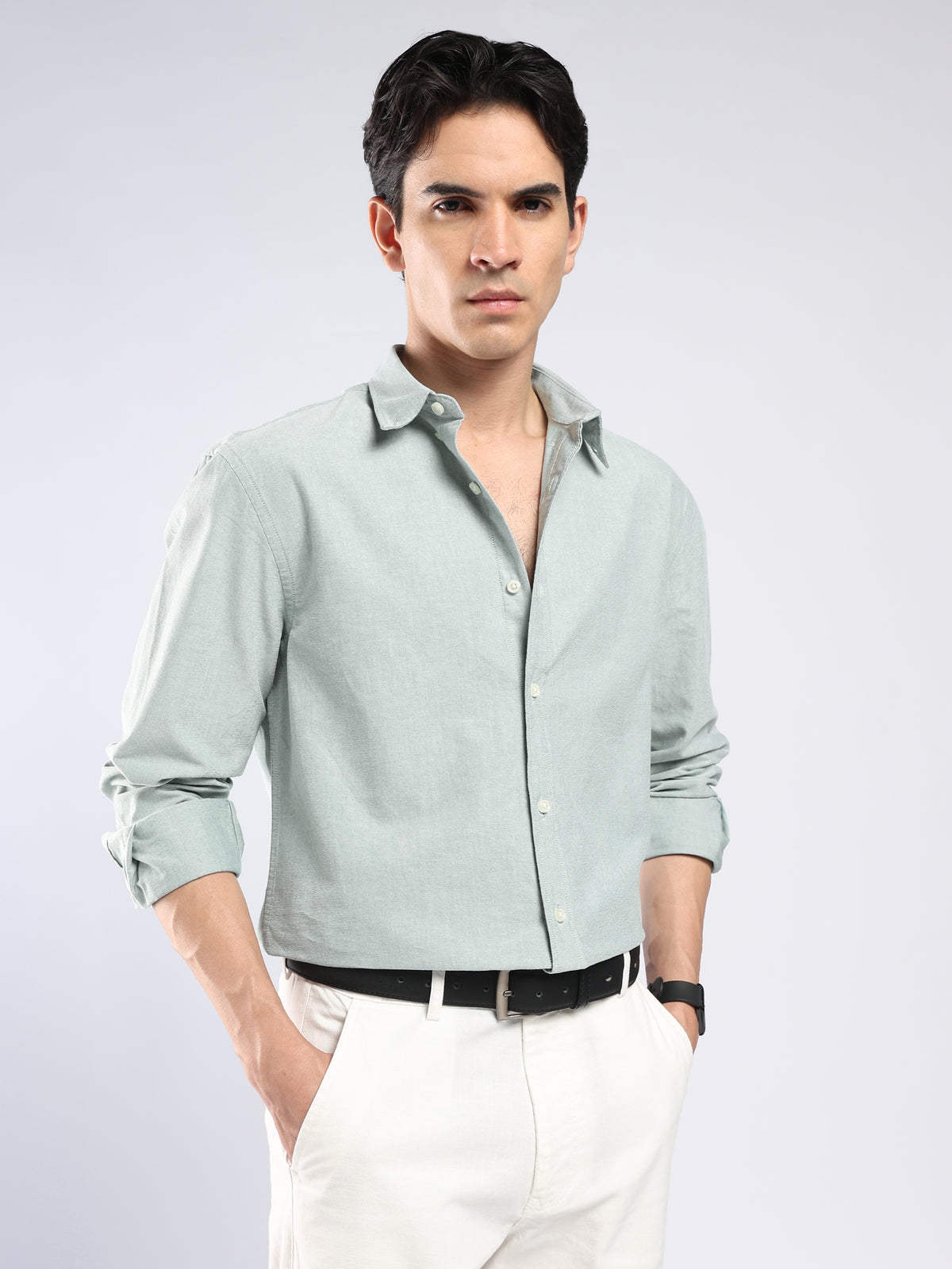 Cove -  Relaxed Fit Yarn Dyed Oxford Shirt  - Light Green