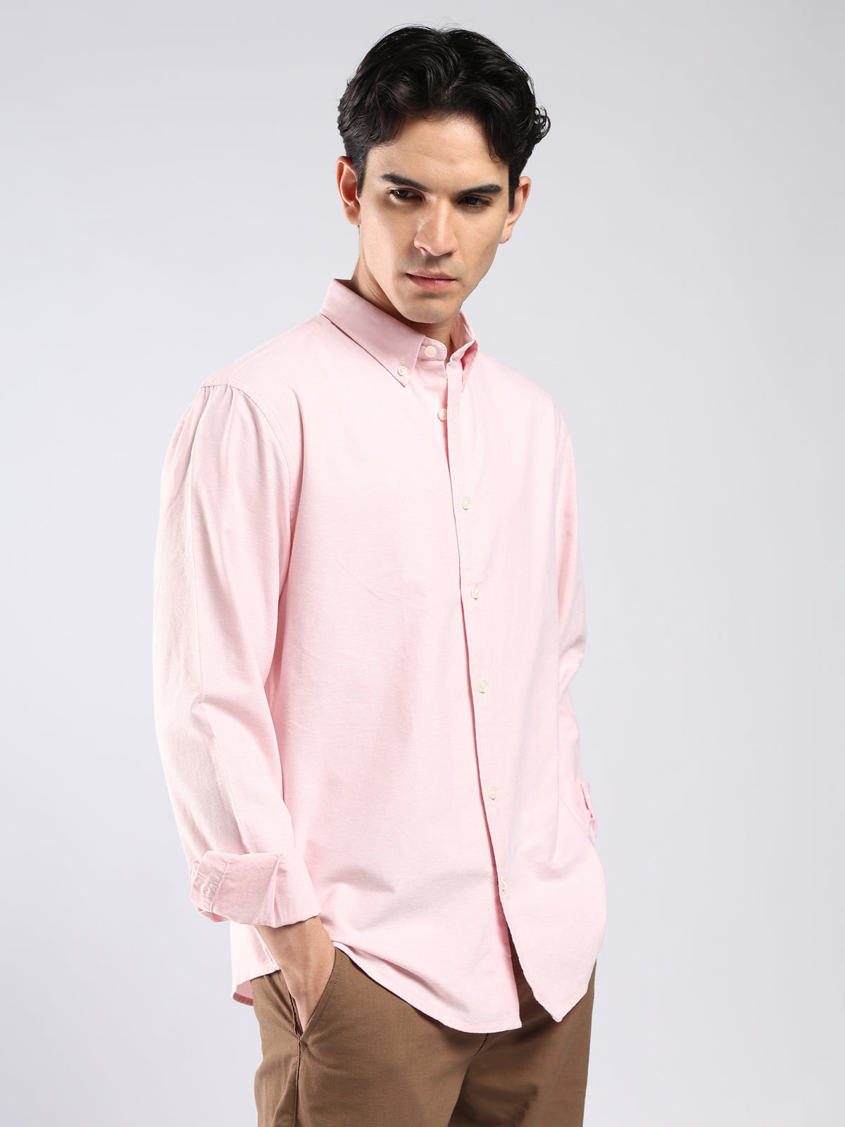 Cove -  Relaxed Fit Yarn Dyed Oxford Shirt  - Light Pink
