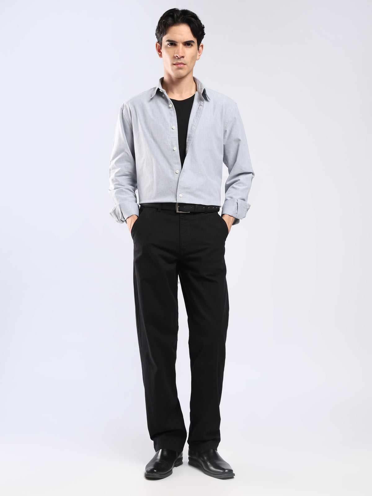 Cove -  Relaxed Fit Yarn Dyed Oxford Shirt  - Light Grey