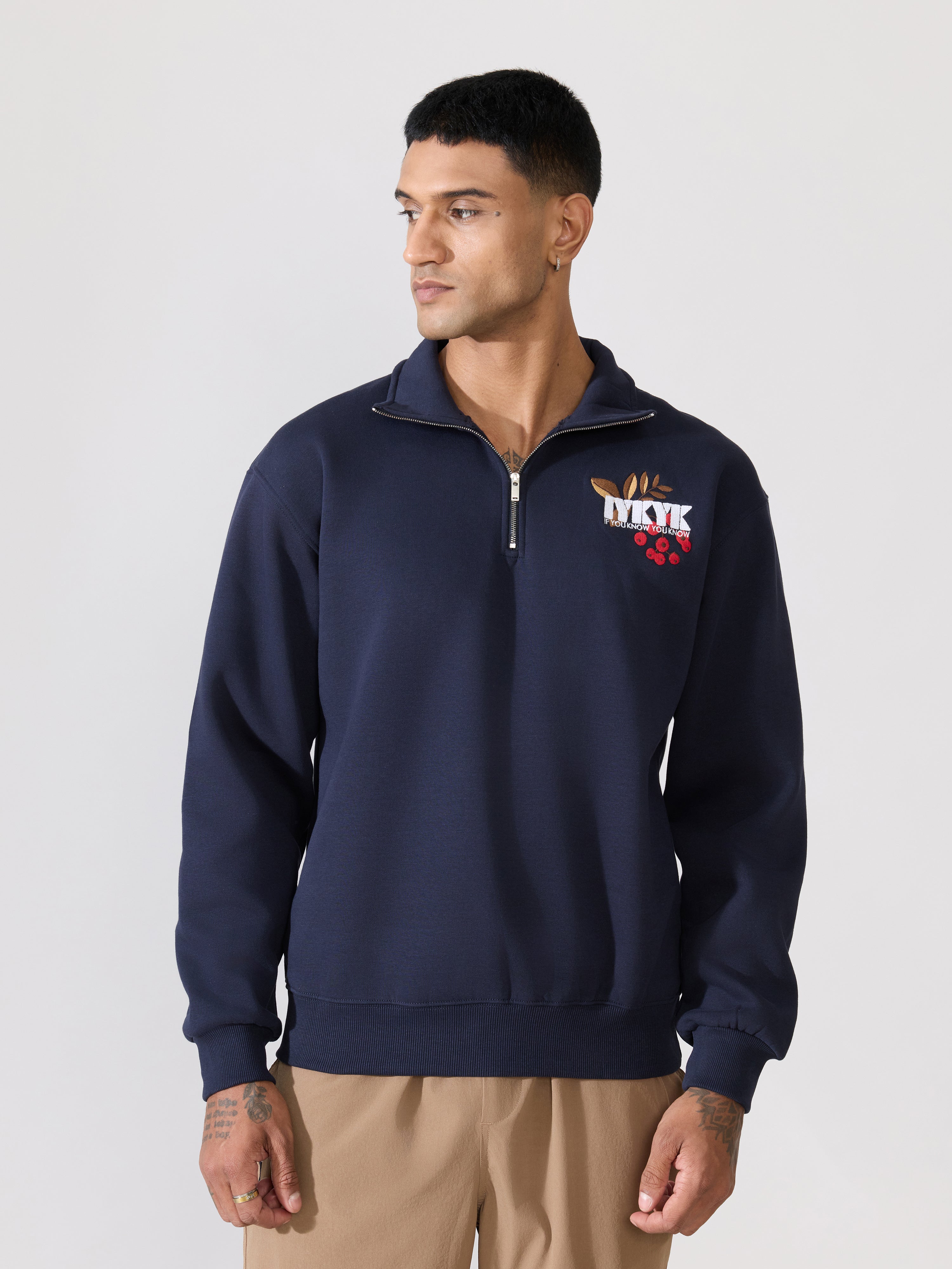 Zelios - Navy Blue IYKYK Graphic Half-Zip Sweatshirt