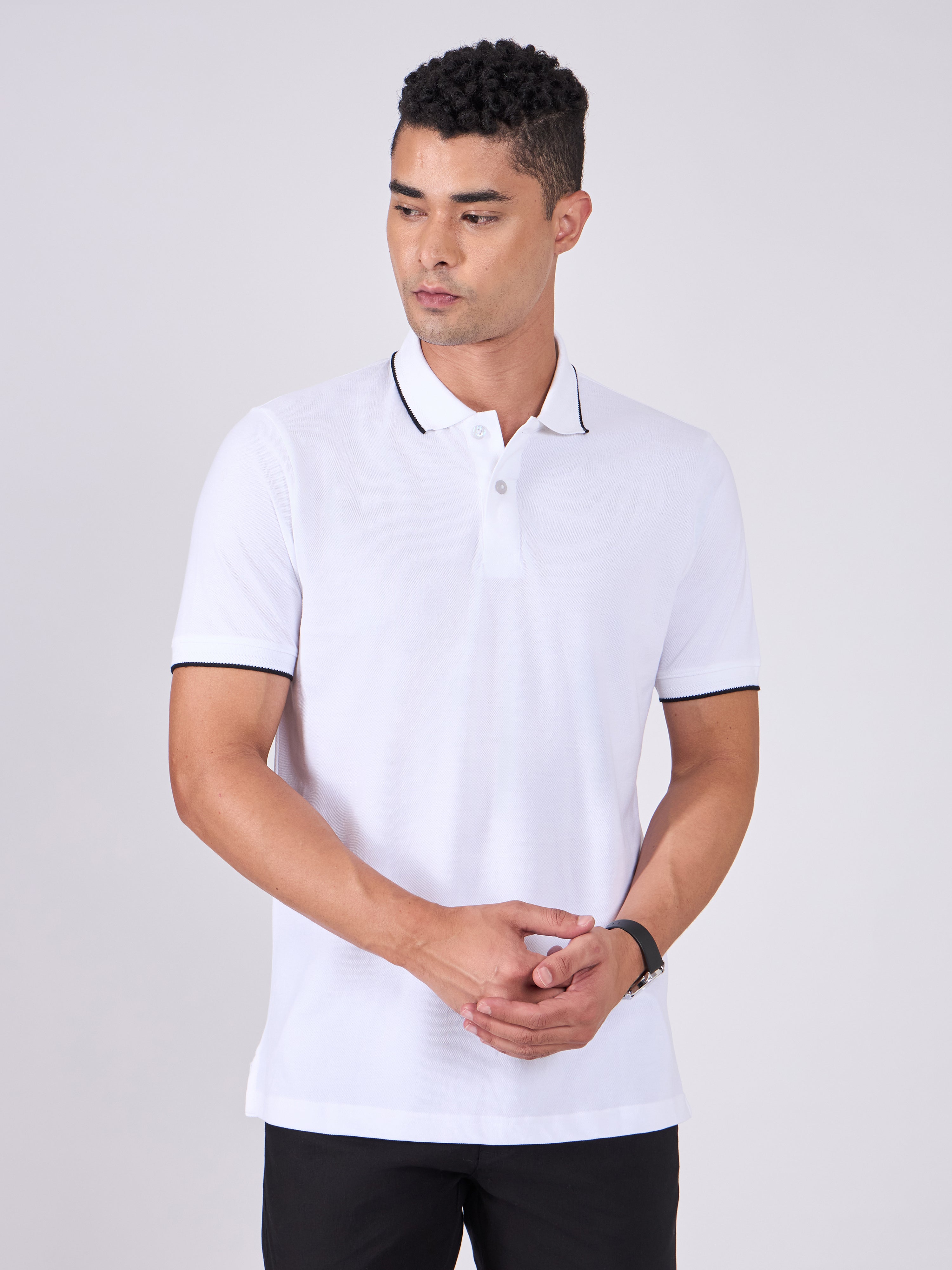 Orwell - Polo T-Shirt with Contrast Tipping -  White