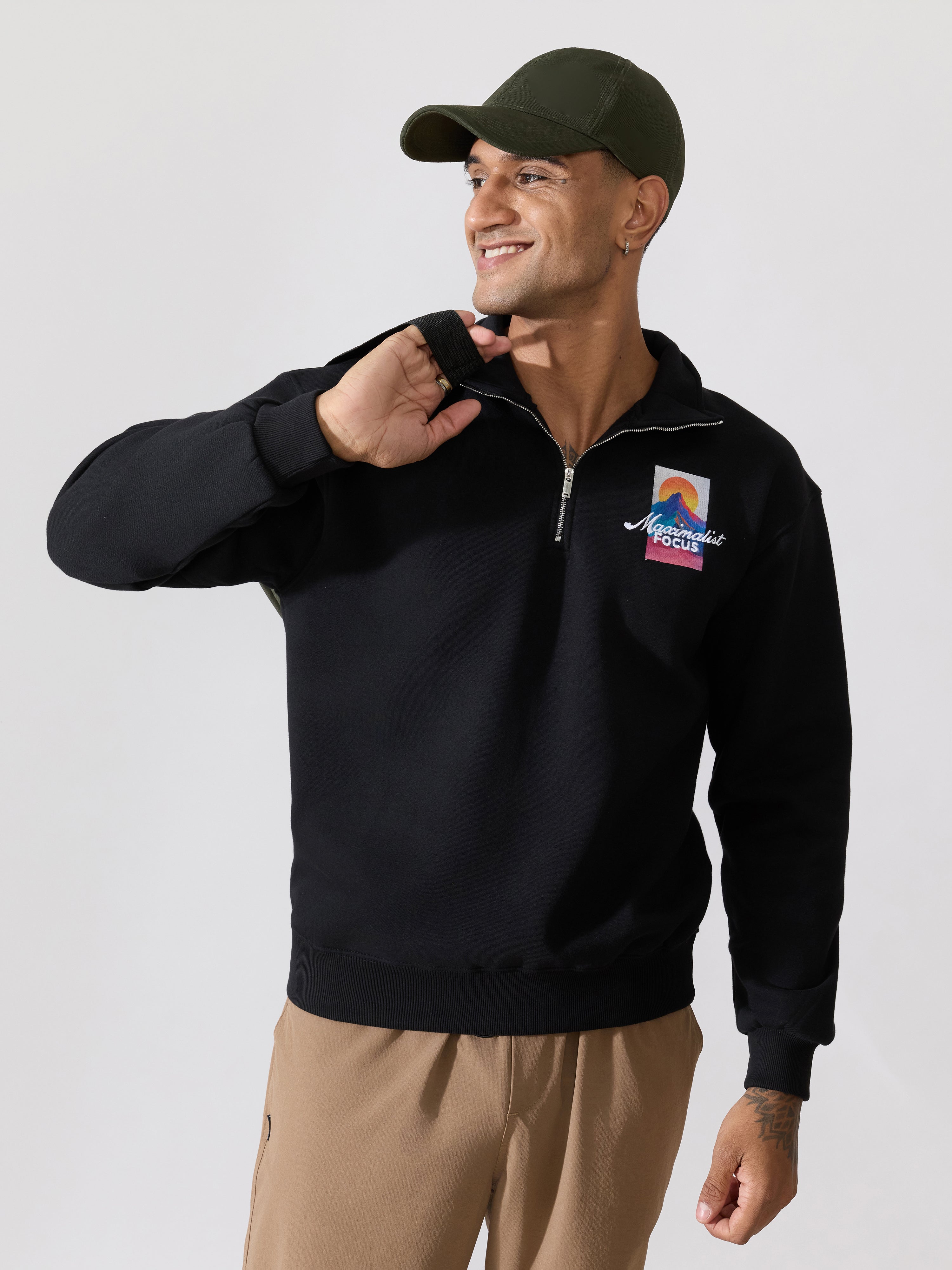 Zelios - Black Adventure Graphic Half-Zip Sweatshirt