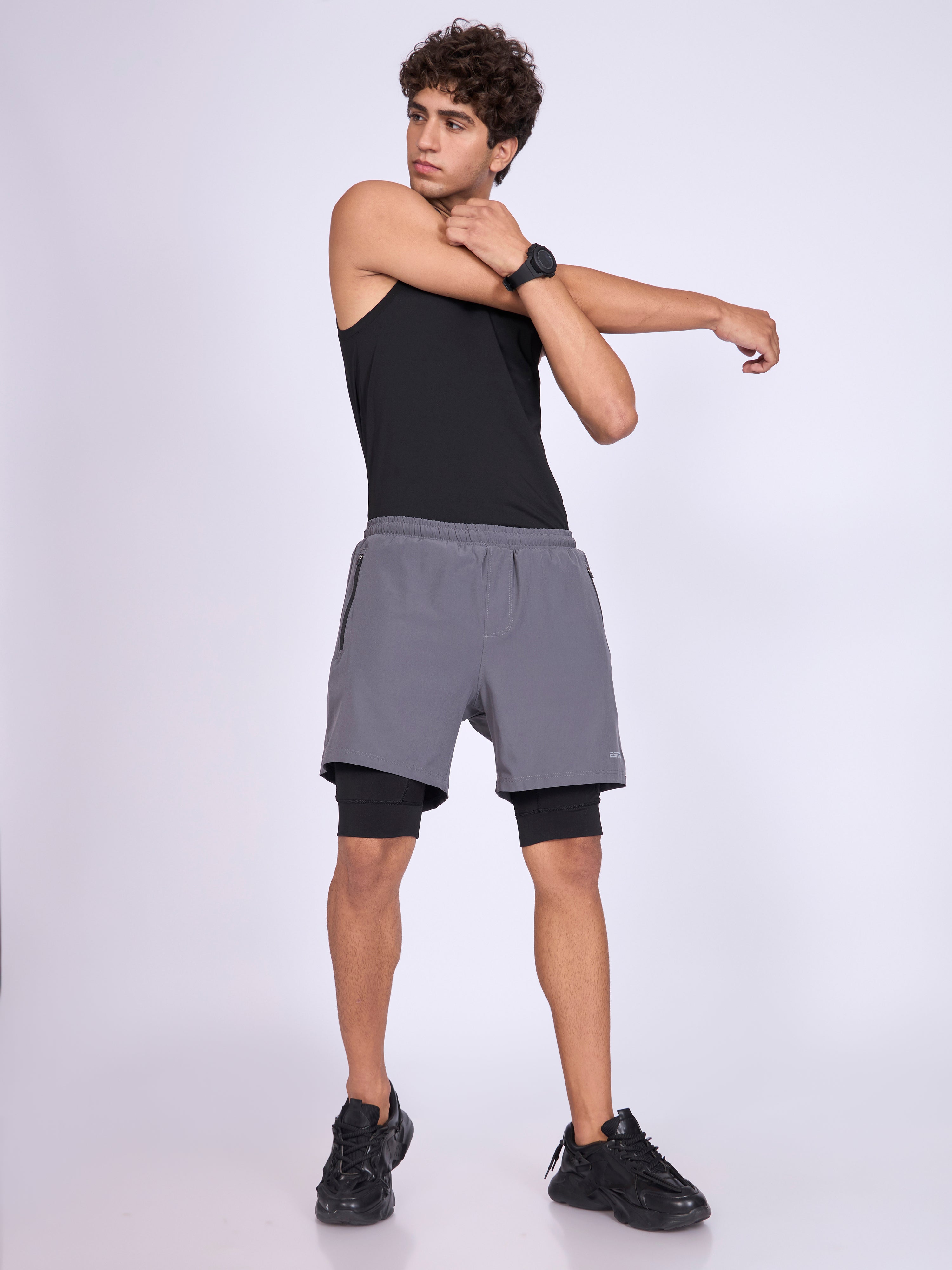 Jessamy - 2-in-1 Gym Shorts with Phone Pocket - Dark Grey