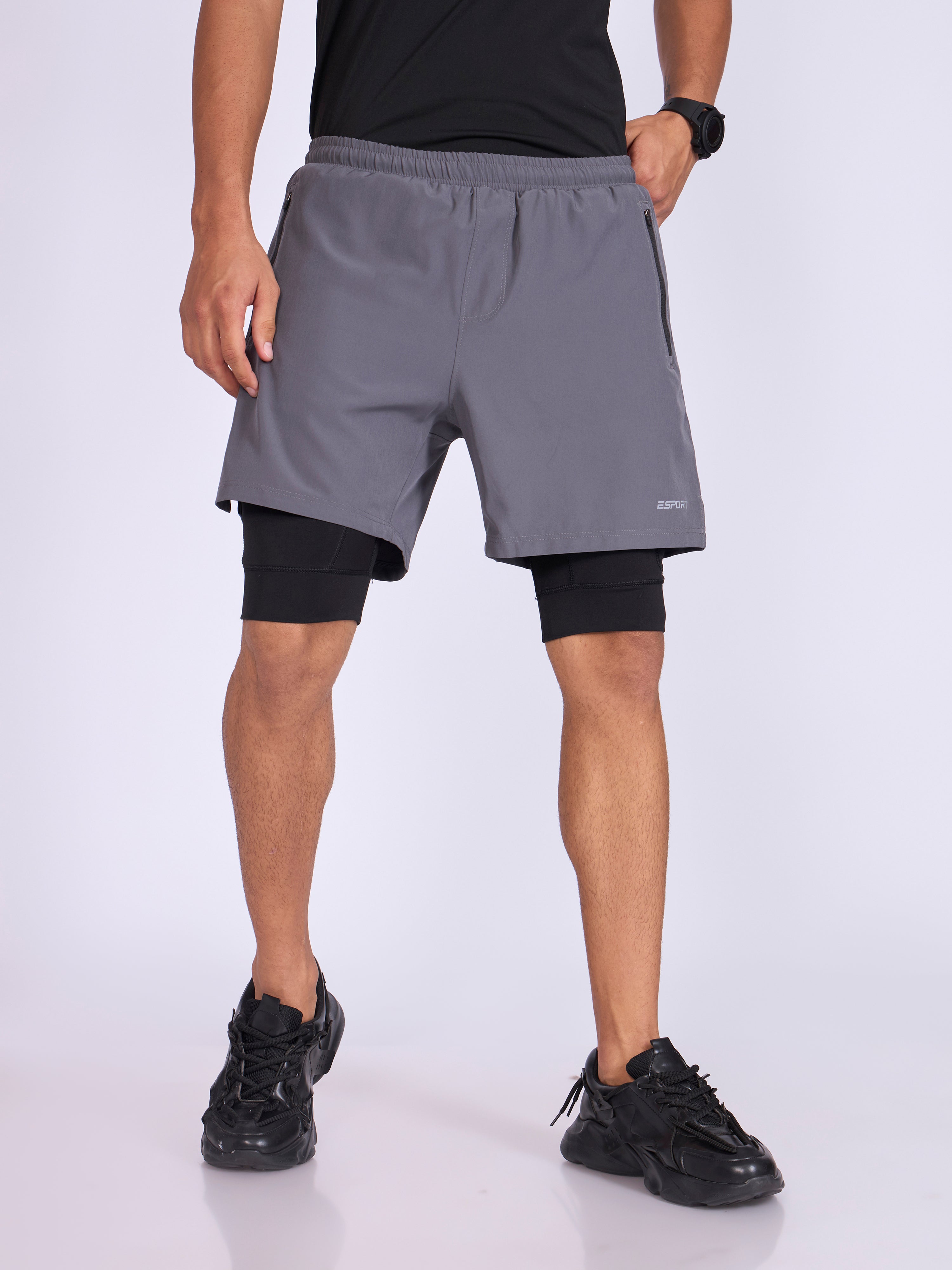 Jessamy - 2-in-1 Gym Shorts with Phone Pocket - Dark Grey