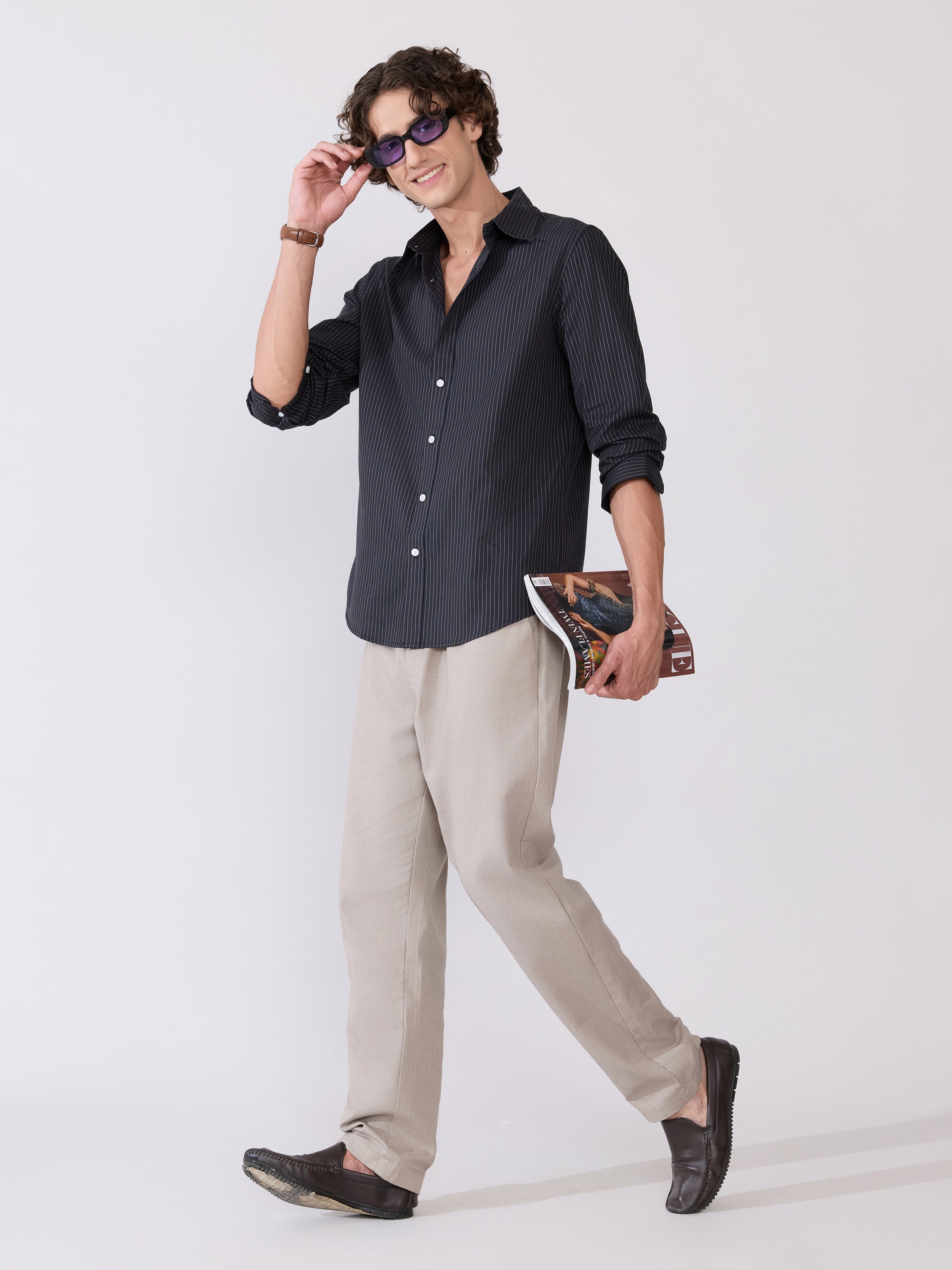 Erzela - Smart Fit Striped Shirt - Black