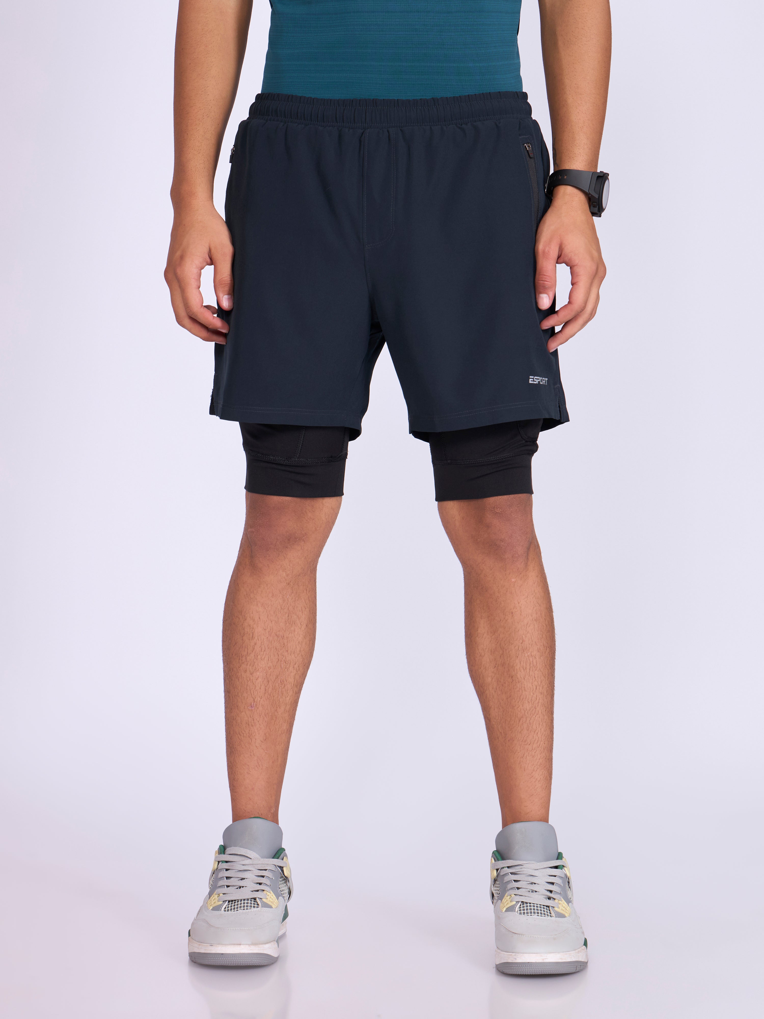 Jessamy - 2-in-1 Gym Shorts with Phone Pocket - Navy