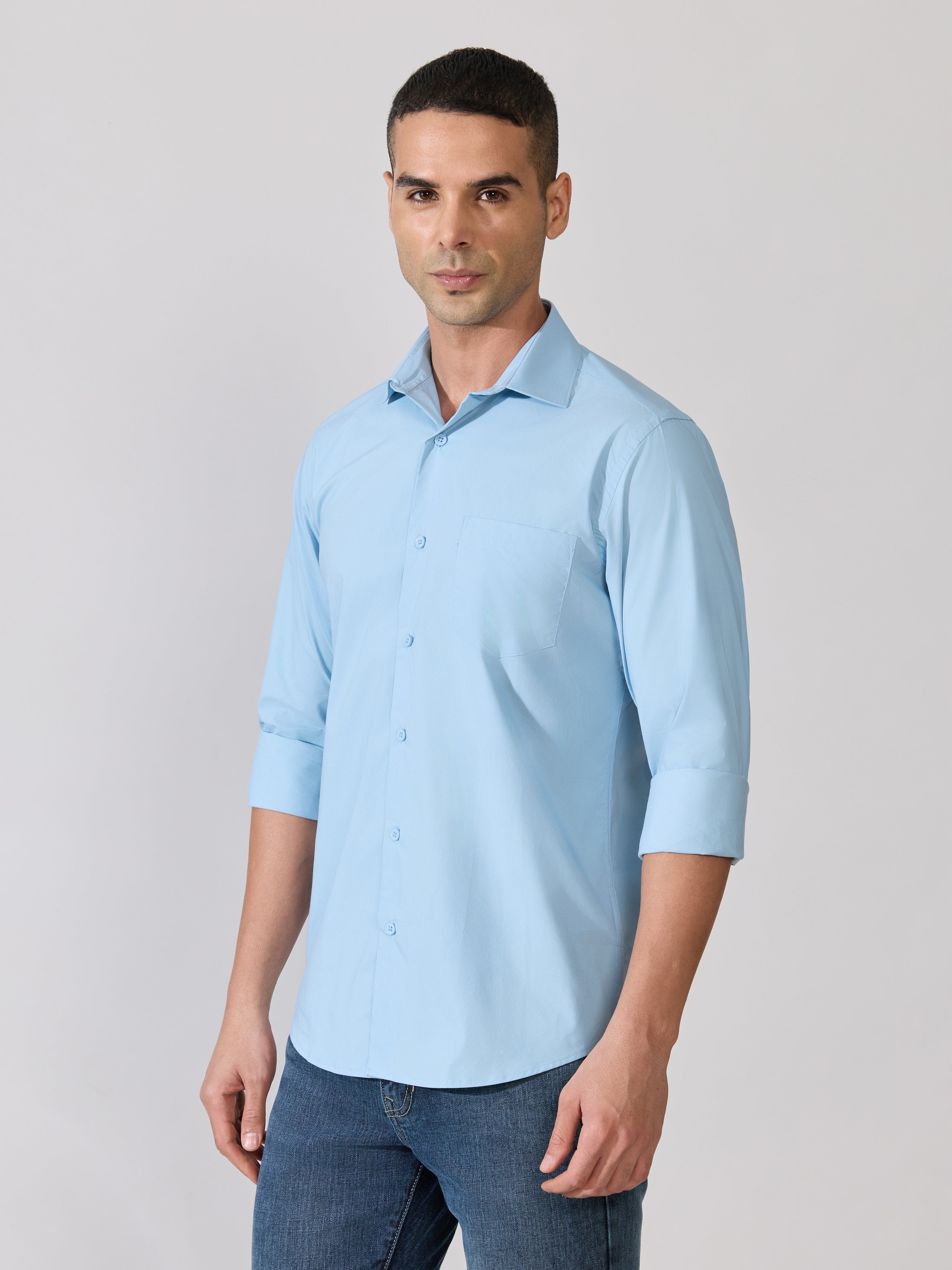 Valerius - Trim Fit Poplin Shirt - Light Blue