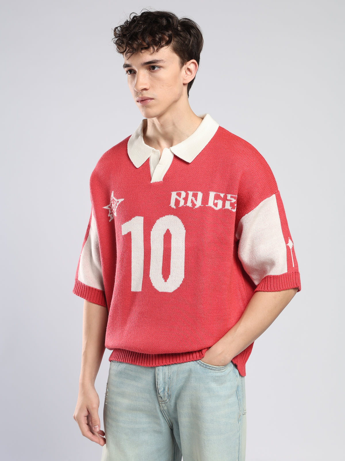 Goblin - Drop Shoulder Knited Polo T-Shirt - Red