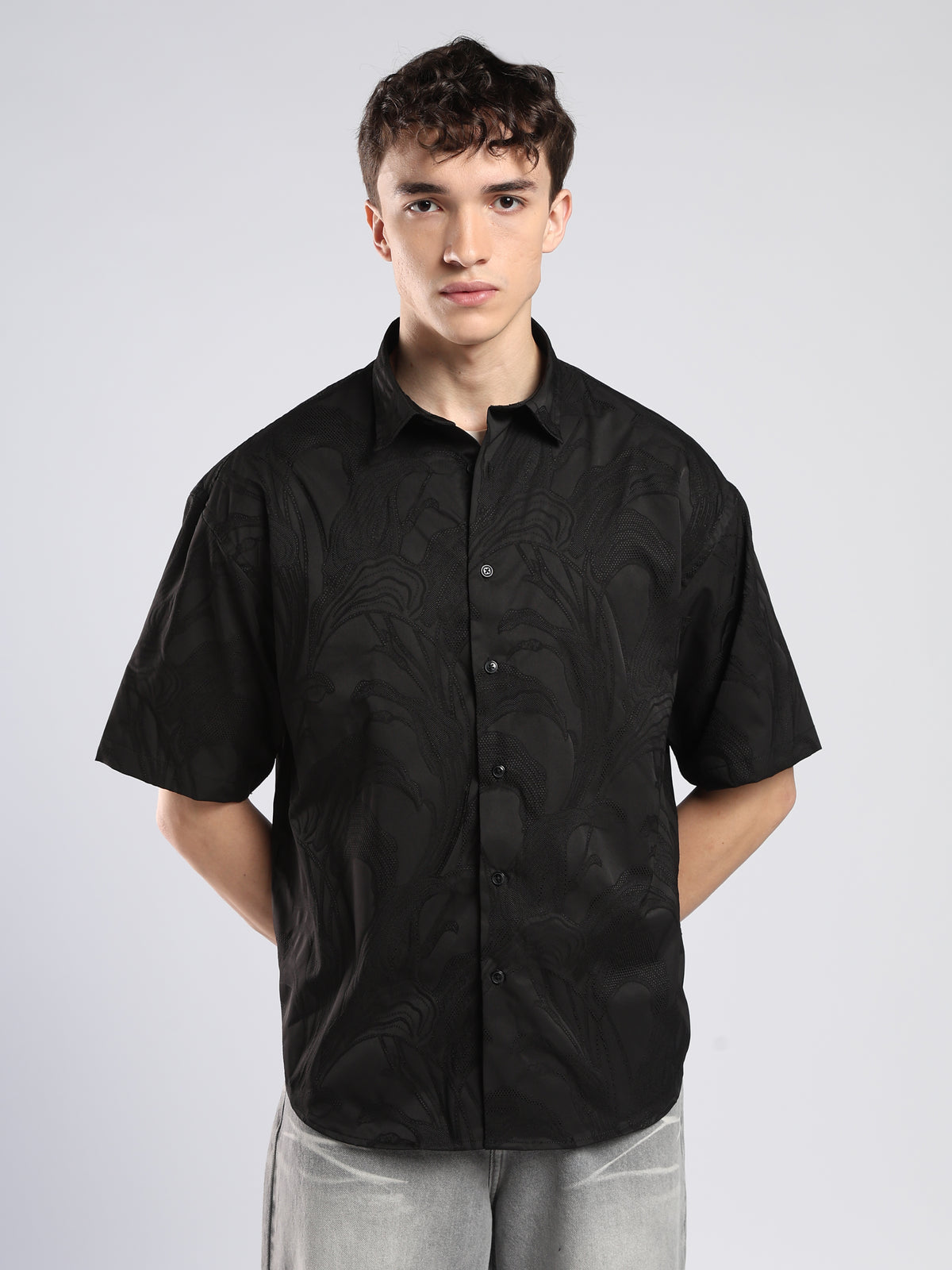 Bopha - Embroidery Half Sleeve Shirt - Black
