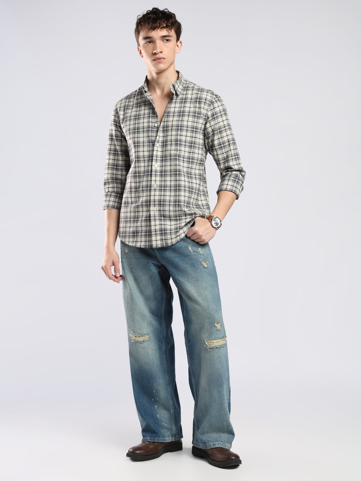 Lutana - Oxford Checks Shirt - Dark Grey