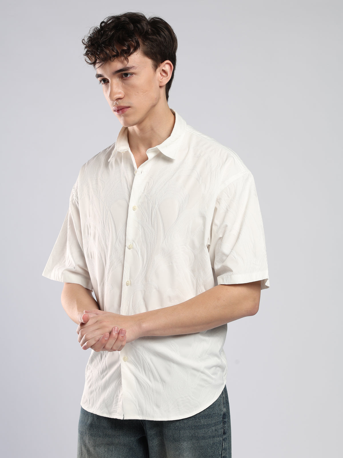 Bopha - Embroidery Half Sleeve Shirt - Off White