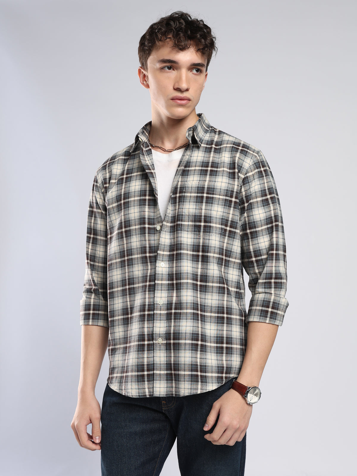 Lutana - Oxford Checks Shirt - Dark Brown