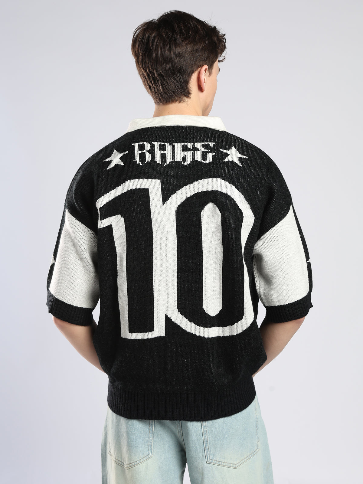 Goblin - Drop Shoulder Knited Polo T-Shirt - Black